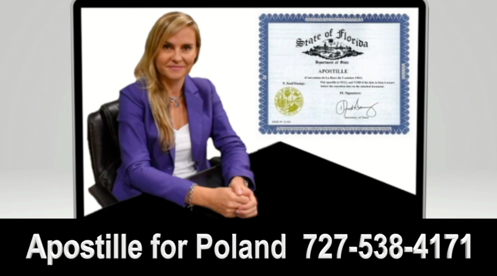 Agnieszka Piasecka is an attorney in Poland and the State of Florida. She can assist you with Apostille for Poland, Apostille for Power of Attorney for Poland, Apostille for Disclaimer of Inheritance for Poland, Apostille and Online Notary Services for Other documents, and the Translation of legal documents for immigration and other use. 